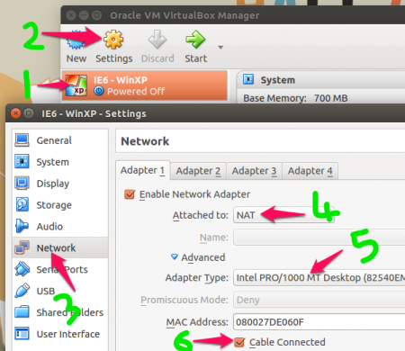 virtualbox network settings name not selected